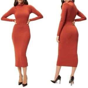 Elegant Rust Long Sleeve Turtleneck Dress